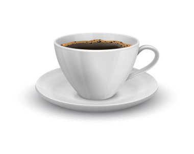 Tabakta kahve ile porselen fincanın tasviri.