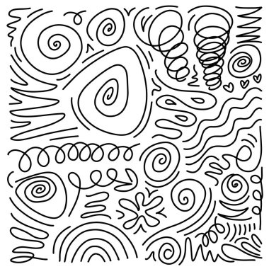 Şirin kalem satırı karalama elemanı vektörü kümesi.