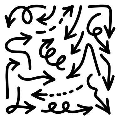 El çizimi Oklar simgeleri ayarlandı. Tasarım ögesi için çeşitli yönlü ok simgesi.