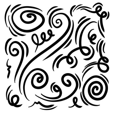 Doodle rüzgar çizgisi çizimi hazır. El çizimi rüzgar hareketi, kıvrım, hava üfleme, girdap.