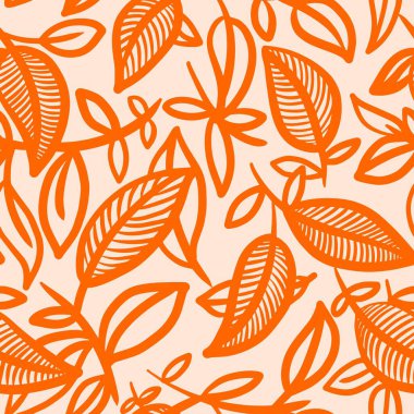 Özet çizilmiş, pürüzsüz desen. Çiçek deseni, doğa el yapımı duvar kağıdı. Ağaç yaprağı iskelet dokusu. vektör illüstrasyonu.