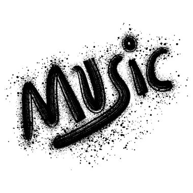 Müzik kelimesi beyaz arka planda siyah mürekkeple spreylenir..