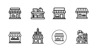 Şekillendirilmiş dükkan koleksiyonu ve ön simgeleri siyah beyaz olarak depolama