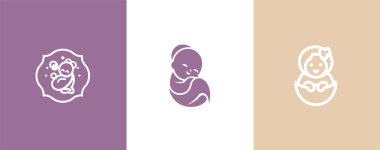 Ayı bebek çizimi, stilize edilmiş bebek ve yuva yapma ikonları olan annelik kavramı.