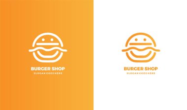 Gülümseyen Burger Simgesi ve Moda Renkleri ile Oyuncu Burger Dükkanı Logosu Tasarımı