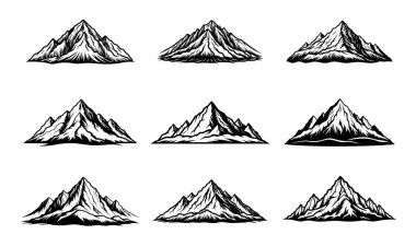 Siyah ve Beyaz Grafik Biçimli Dokuz Dağ Resimlerinin Koleksiyonu
