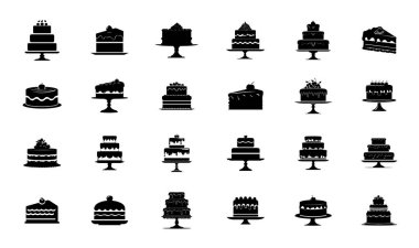 Beyaz Arkaplanda Siyah Siluet Kek Simgelerinin Koleksiyonu