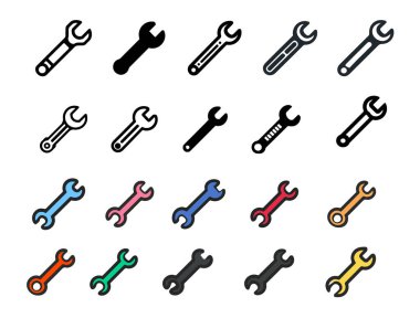 Çeşitli anahtar simgelerinin farklı stil ve renklerde koleksiyonu
