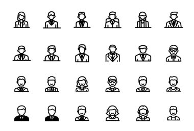 Çeşitli giysi ve aksesuarlarda çeşitli kullanıcı avatarlarının koleksiyonu