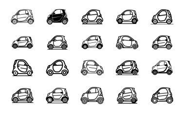 Çeşitli akıllı araba tasarımlarının farklı stillerde koleksiyonu