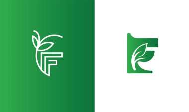 Şekillendirilmiş F harfi logoları içeren yeşil ve beyaz grafik tasarımı