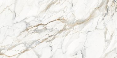 Akan gri damarlar ve derinlik ve hareket yaratan ince altın aksanlarla karakterize edilmiş lüks beyaz mermer bir yüzey. Doku, sofistike ve üst düzey zarafeti, kaliteli iç mekanlar için ideali, beyan duvarları, tezgah üstleri, zemin