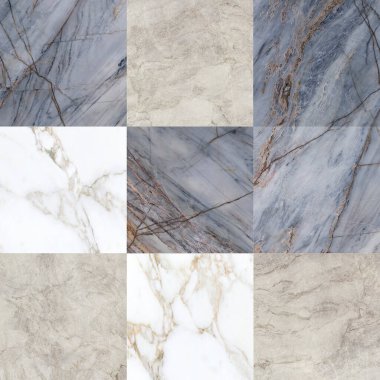 Mermer, granit ve beton yüzey dokularının karışımından oluşan bir şebeke yapısı. Görüntü yumuşak damarlı zarif beyaz mermer organik mineral desenli ılık tonlu granit ve endüstriyel gri çimento kaplamaları sergiliyor. Nötrr