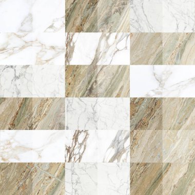 Mermer, granit ve beton yüzey dokularının karışımından oluşan bir şebeke yapısı. Görüntü yumuşak damarlı zarif beyaz mermer organik mineral desenli ılık tonlu granit ve endüstriyel gri çimento kaplamaları sergiliyor. Nötrr