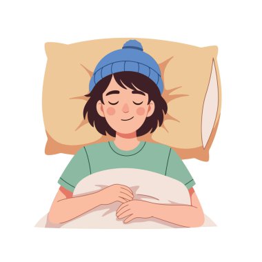 Rahat bir kız, mavi şapkalı bir gülümsemeyle mışıl mışıl uyuyor.