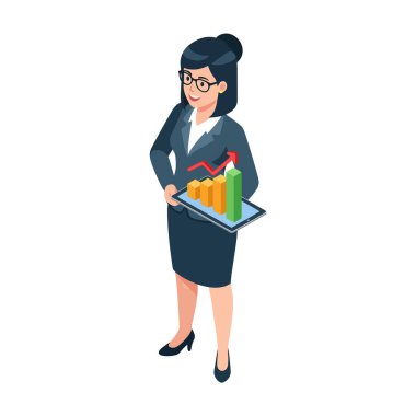 Güvenilir iş kadını tablet ekranda yükselen büyüme tablosunu analiz ediyor