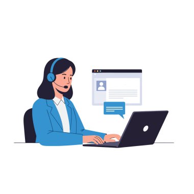 Arkadaş canlısı müşteri hizmetleri temsilcisi müşterilere çevrimiçi yardım ediyor.