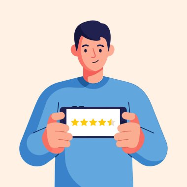 İş görüşmeleri için telefondaki olumlu değerlendirmeyi gösteren mutlu müşteri