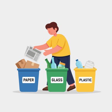 Adam atıkları kağıt, cam ve plastik için geri dönüşüm kutularına ayırıyor