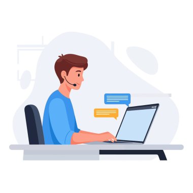 Dost canlısı çağrı merkezi operatörü şu anda online müşteri sorularına cevap veriyor.