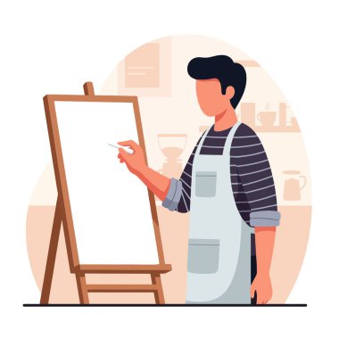 Creative artist drawing on canvas, inspired creativity at trendy cafe