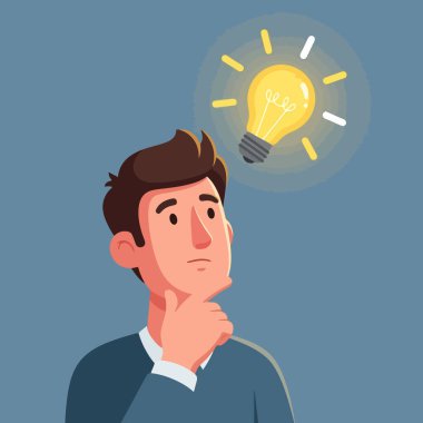 Creative man thinking deeply with a bright idea, brainstorming solution
