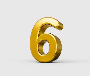 Luxurious golden 3D number six on white. Premium design element.3d illustration