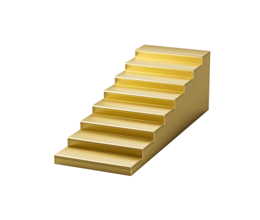 Modern tasarımı olan, parlak ve pürüzsüz yüzeyi olan altın merdiven. 3B Görüntü