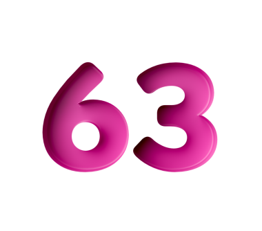 Canlı pembe numara 63 Kalın eğimli yazı tipi hafif gölge efektli, 3 boyutlu illüstrasyon