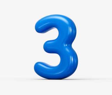 Cilalı mavi 3 boyutlu, pürüzsüz kenarlı 3 numara. 3d illüstrasyon
