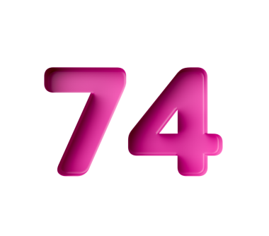 74 numaralı canlı pembe kalın eğimli yazı tipi hafif gölge efektli, üç boyutlu illüstrasyon.