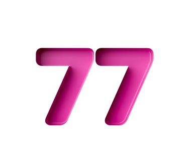 77 numara canlı pembe. Kalın eğimli yazı tipi, hafif gölge efektli, üç boyutlu illüstrasyon.
