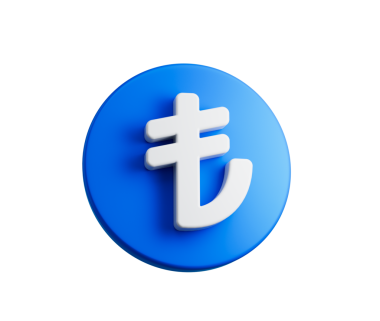 Üzerinde para ve para birimini temsil eden beyaz Türk Lirası sembolü olan 3D Mavi sikke. 3B Görüntü