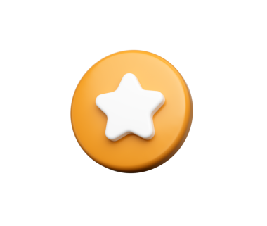 Ortasında beyaz bir yıldız olan üç boyutlu turuncu düğme beyaz arkaplanda yüzüyor. 3d illüstrasyon