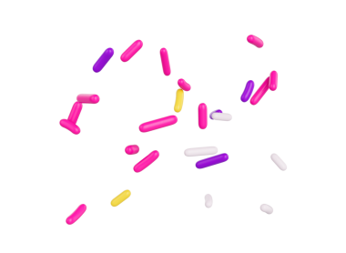 Parlak ve renkli şekerler serpiştirilmiş ve havada yüzüyor, üç boyutlu bir resim.