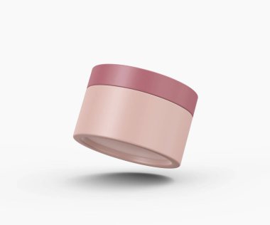 Güzellik ve cilt bakımı için minimalist pembe kozmetik krem kavanozu, 3 boyutlu illüstrasyon.