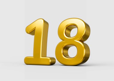 Altın metalik 3D 18 numara yansıtıcı parlaklık ve parlaklıkla. 3d illüstrasyon