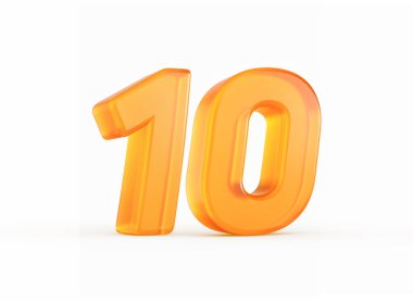 Parlak turuncu 3D 10 numara, pürüzsüz metalik parlaklığı ve ince gölgeleri var. 3B illüstrasyon.