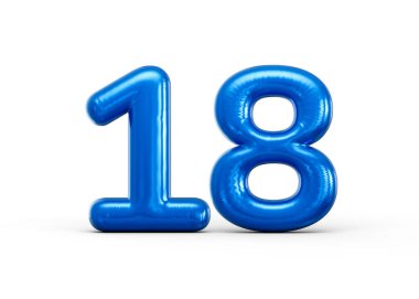 Parlak yüzeyi parlak ve pürüzsüz şişmiş kıvrımları olan 18 numaralı parlak mavi balon. 3d illüstrasyon