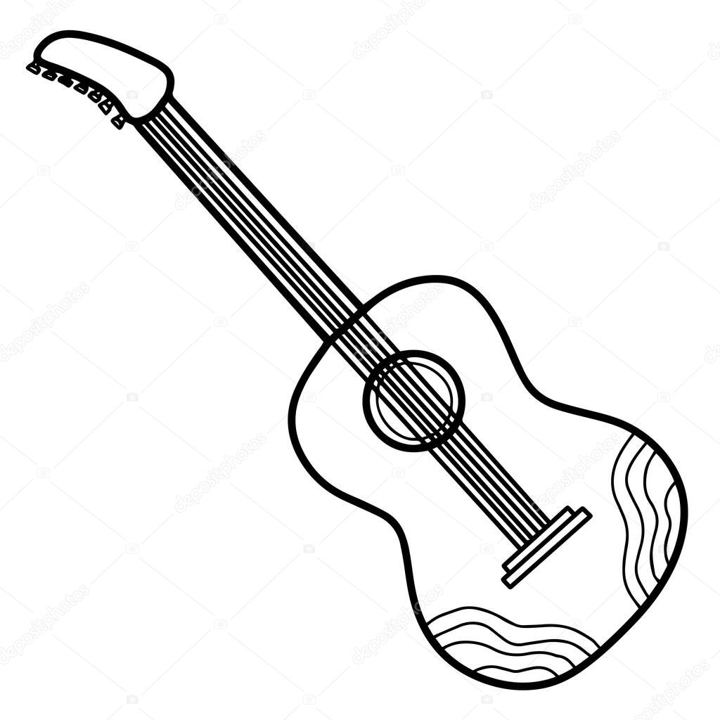 Simple acoustic guitar line art vector icon. Musical tool outline line art of acoustic and electric guitar