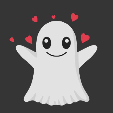 Cute ghost character in love with hearts. Happy ghost mascot for halloween or valentine's day vector illustration