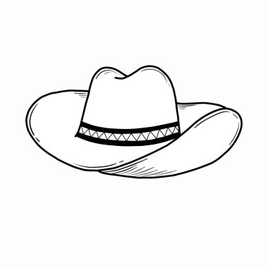 Classic cowboy hat hand drawn line art vector illustration isolated on white