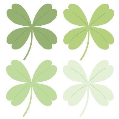 Four leaf clovers shamrock icon green vector set. Hand drawn green four leaf clover in gradient tones