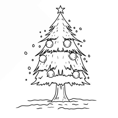 El yapımı Noel ağacı çizgisi sanat vektörü. Kış tatili boyama sayfası karalaması