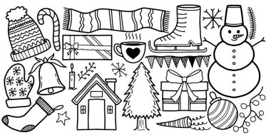 Noel ve kış tatili karalama sanatı. El çizimi biçim mevsimsel vektör elementleri