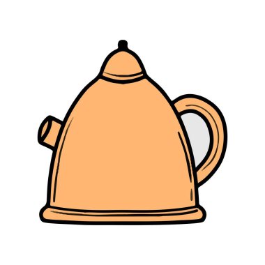 El yapımı çaydanlık ya da çaydanlık karalama vektörü. Tatlı çizgi film tarzı turuncu çaydanlık ikonu