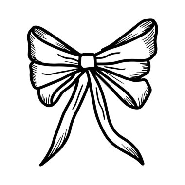 Gönüllü bir el çizimi hediye yayı. Zarif hediye kurdelesi taslak taslak tarzı. Dekoratif vektör çizimi kutlamayı, hediyeyi ve şenliği sembolize eder