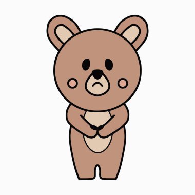 Üzgün ya da utangaç ayı çizgi film karakteri çizimi