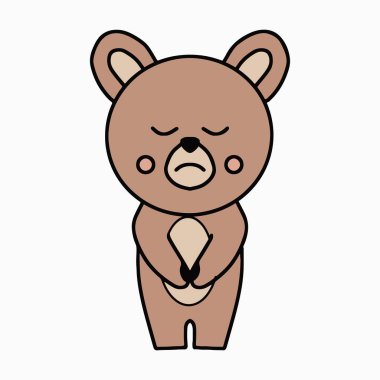 Üzgün ya da utangaç ayı çizgi film karakteri çizimi