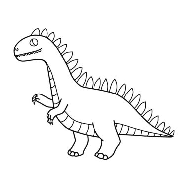 Çizgi sanatı, boyama kitabı için sevimli çizgi film dinozoru. El çizimi dino canavarı çizimi vektör çizimi